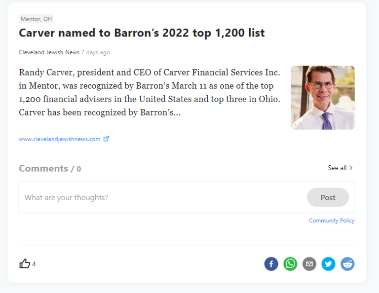 Randy Carver featured in Cleveland Jewish News