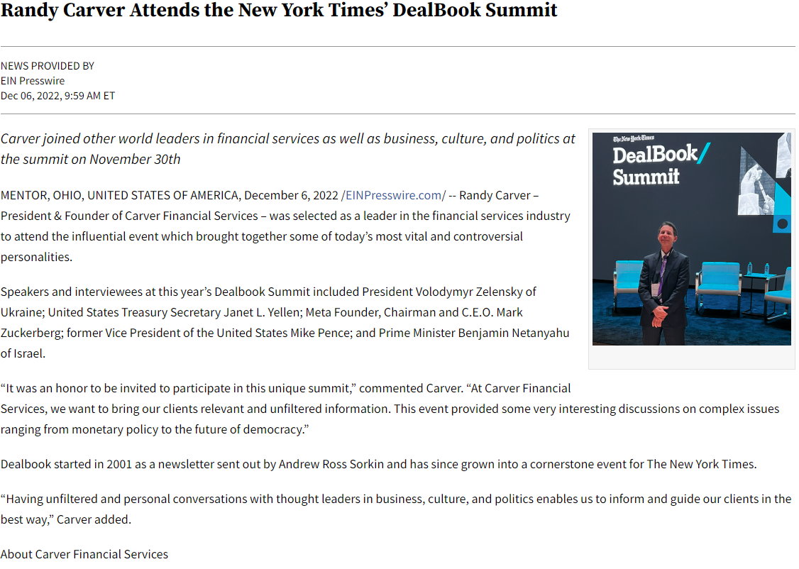 Randy Carver attends DealBook Summit in New York