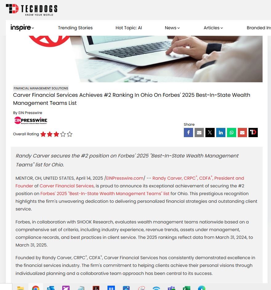 Carver Financial Services Achieves #2 Ranking In Ohio