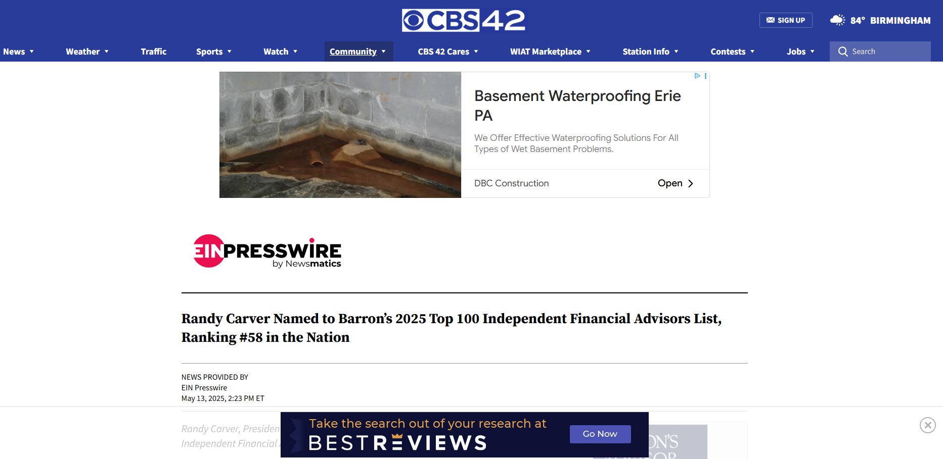 Randy Carver Named to Barron’s 2025 Top 100 Independent Financial Advisors List, Ranking #58 in the Nation